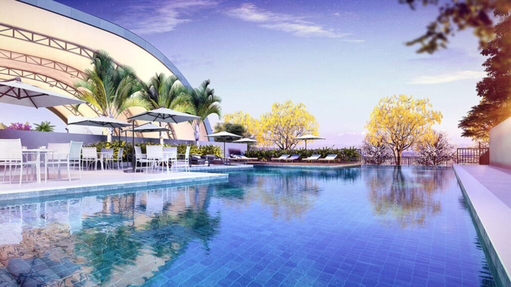 Villaggio Engordadouro: piscina com borda infinita, perspectiva ilustrativa